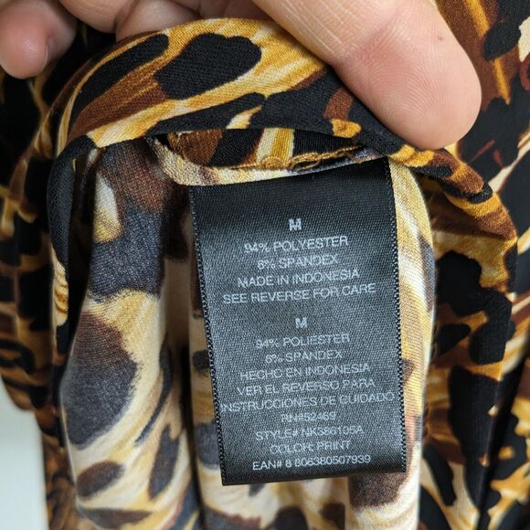 Normal Kamali Wrap Dress M Brown Short Leopard Animal Print Work Career Sleeve - Picture 11 of 12